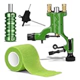 Rotary Tattoo Machine Gun Kit Professional Liner Shader Tattoo Motor Machine with Grip Tube Wrench Elastic Bandage Beginners Tattoo kit Tattoo Supplies (Green)