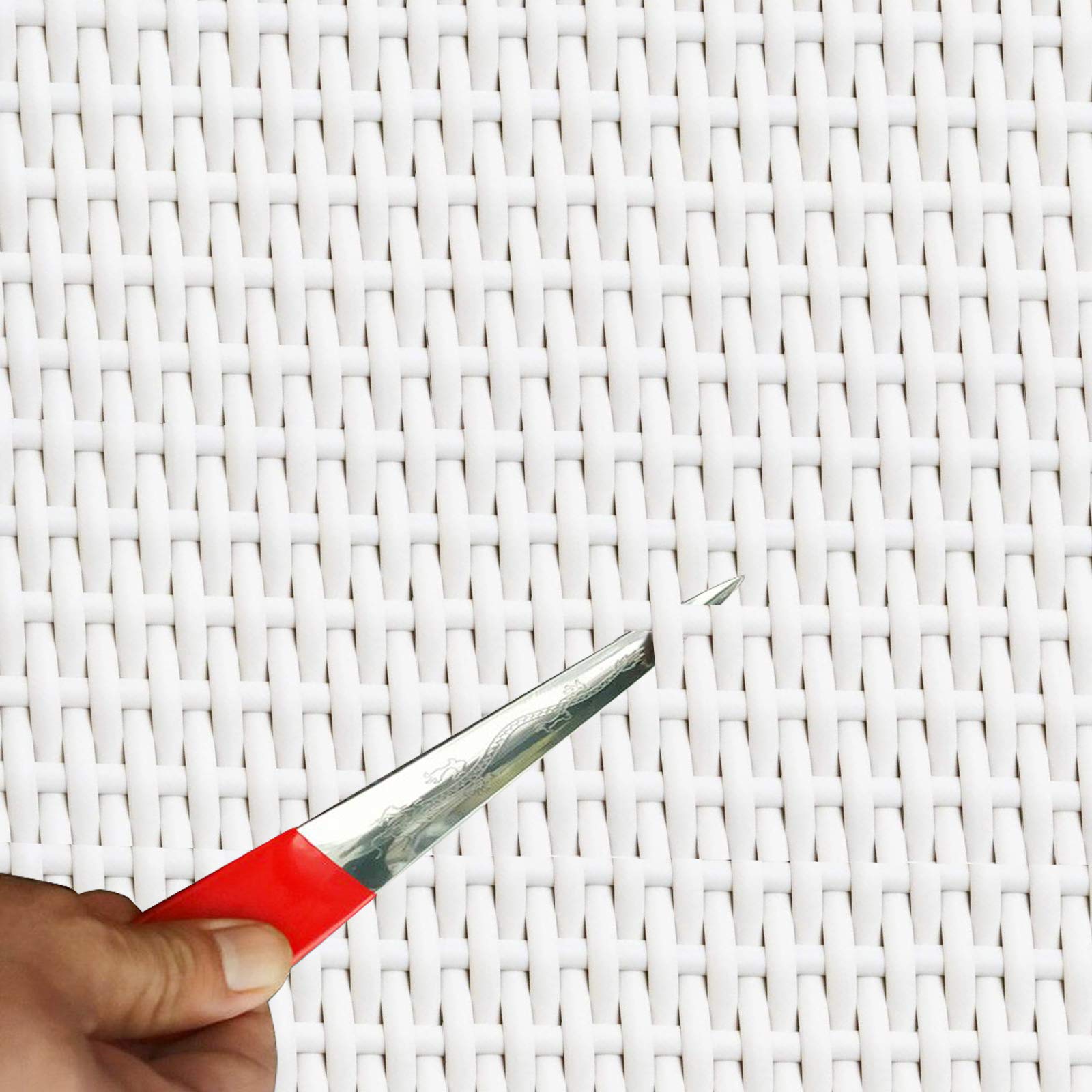 Kit di fissaggio per mobili in rattan , materiale di riparazione in vimini, materiale in tessuto plastico piatto bianco per l'installazione di mobili in rattan e cestino per sedie da giardino