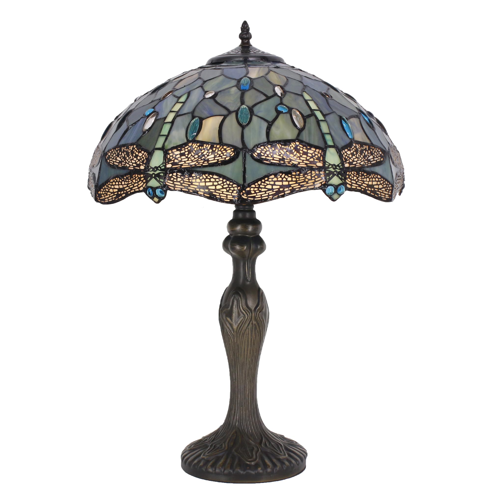 ZJART Tiffany Table Lamp Stained Glass 16X16X24 Inch Sea Blue Dragonfly