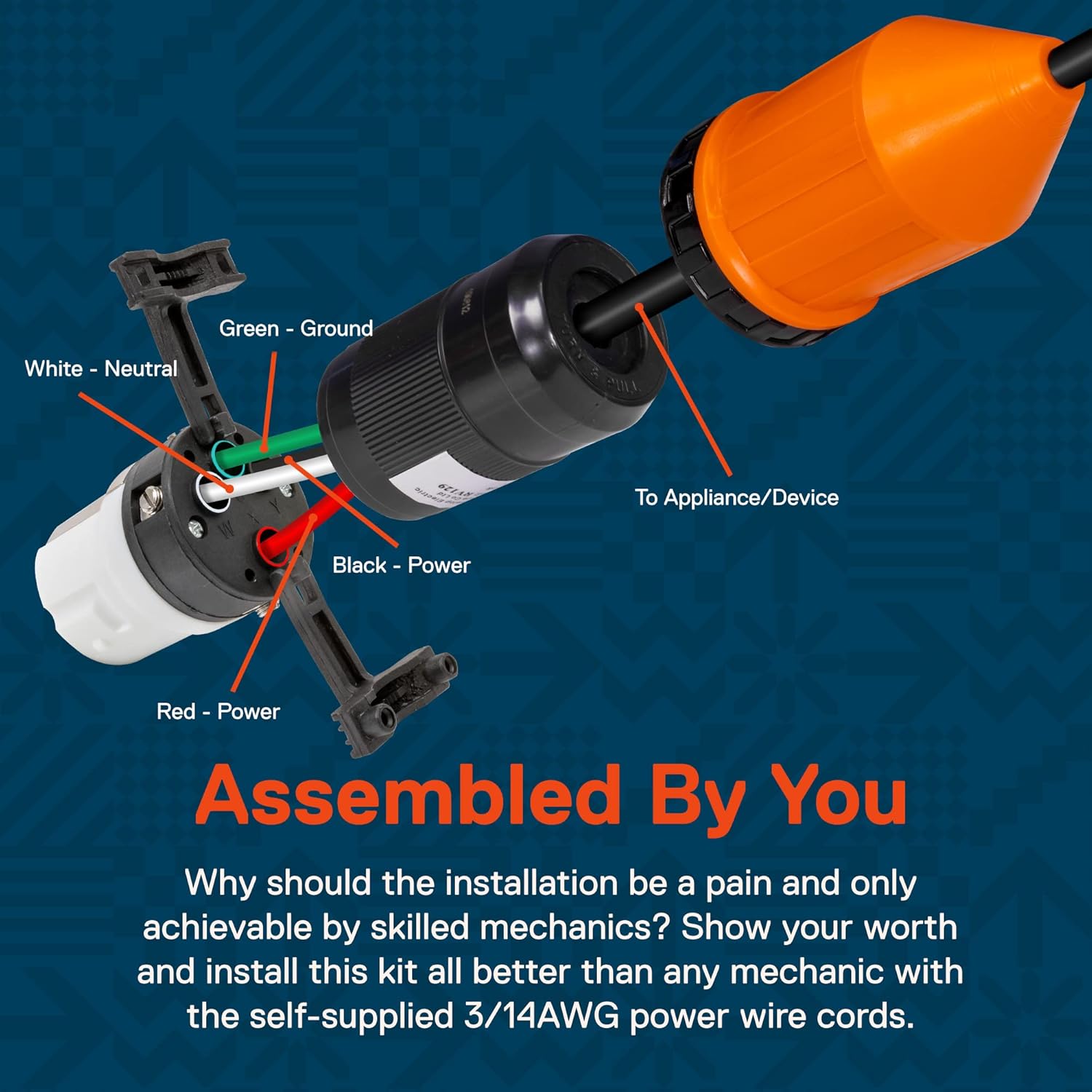 True Mods 50A RV Power Twist Lock Female Plug Receptacle Replacement Cord End Connector Kit with Cord Boot Protector Cover [NEMA SS2-50R 125/250V] [for 6/3+8/1AWG Power Wires] [ETL] - Image 4