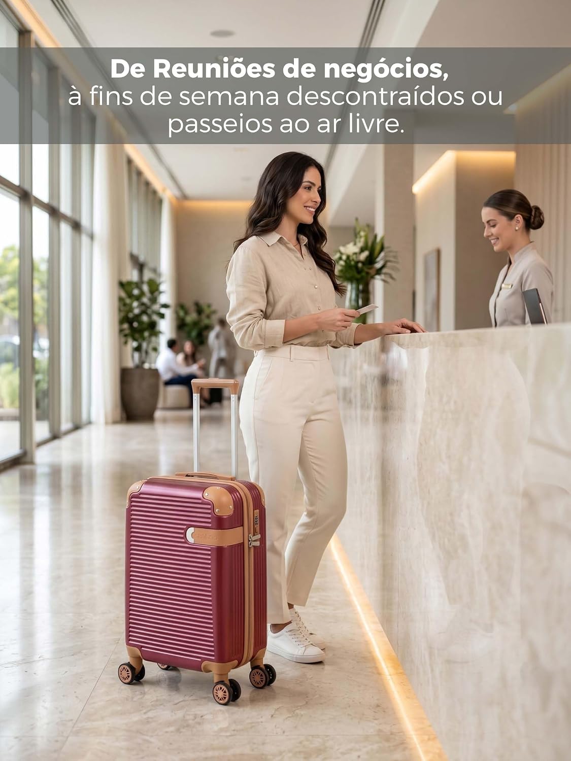 Mala de Viagem de Bordo Nice 10kg Rígida ABS Padrão ANAC com 4 Rodas duplas 360º e Trava de segredo numérico, divisória interna com zíper e elástico de fixação, Bordô, Santino - ABEV407P