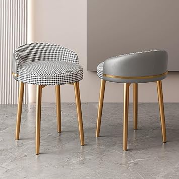 LEIYTFE Modern Vanity Chair Dining Chair with Low Backrest,Mid-century Accent Chair with Metal Legs, Stable Structure Kitchen Side Chair Island Couner Chair Color Plaid/A