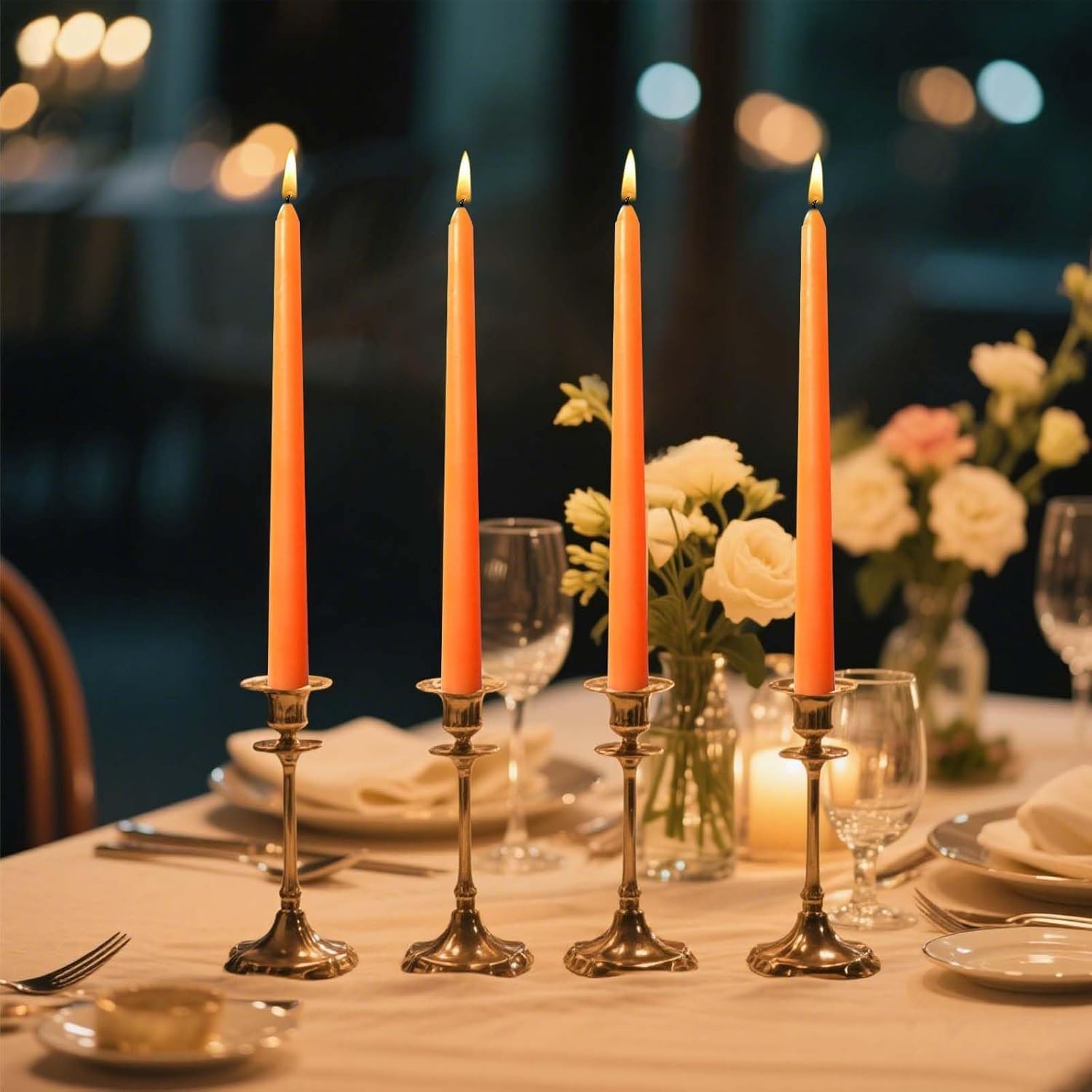 10 inch Orange Taper Candles-Set of 4 Tapered Candle, Tall Candlesticks,Home Dinner Candle, Party, Wedding, Halloween, Christmas Candles (9.9 inch, Orange)