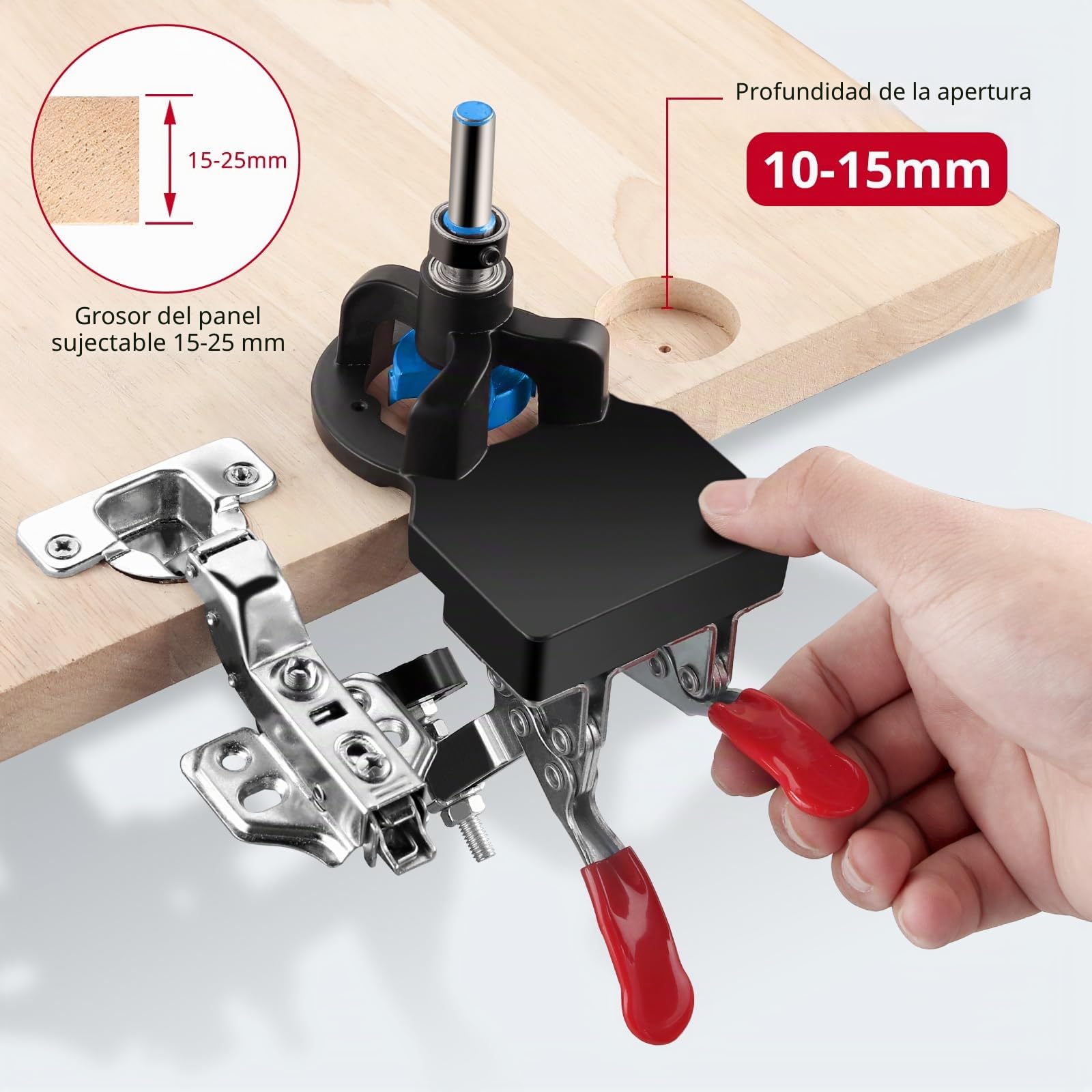 XUNTOP Bisagra Oculta Jig 35mm Jig Bisagra Oculta con Llave Allen Bisagra Agujero Perforadora con Sierra de 35 mm Perforadora de Bisagra de Doble Abrazadera para Muebles de Madera Puerta Gabinetes
