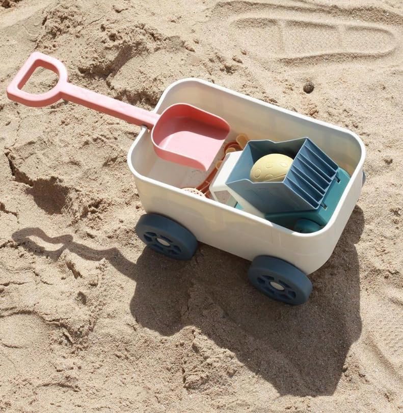 Juguetes de Arena 6 Piezas, Vehículo para Arena, Carrito con Ruedas para La Playa, Juguete Playa Carrito Niños con Camión, Pala, Rastrillo, Cedazo en Colores Pasteles.