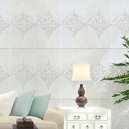 Miniatura 2 de HAILM 10 piezas de papel tapiz autoadhesivo de espuma XPE de 52.7 pies cuadrados, paneles de pared 3D para despegar y pegar, adhesivos acústicos 3D