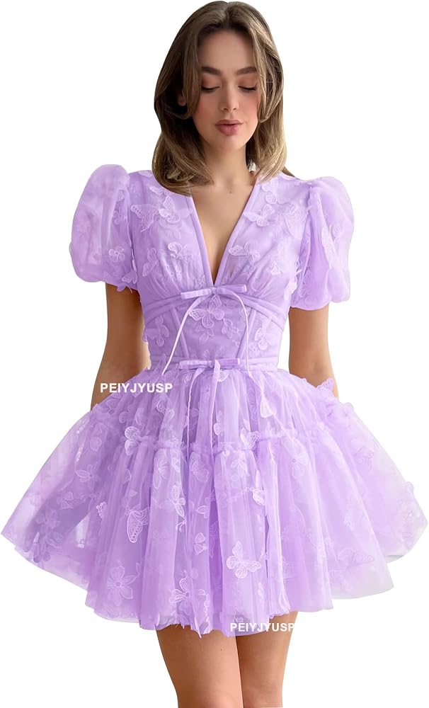 purple butterfly mini dress Short A-Line Homecoming Dress with Butterflies