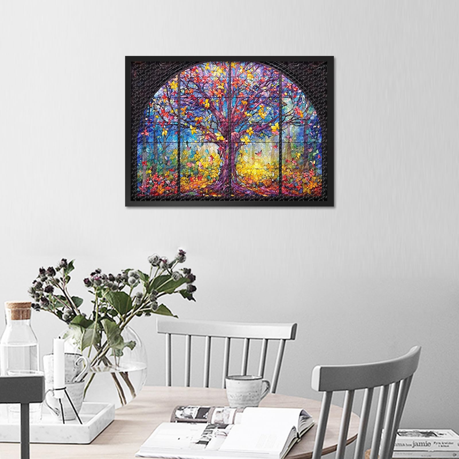 Szklane okienko, puzzle, 1000 elementów, dla dorosłych, architektura kościelna, kolorowa Praga, czeskie wzornictwo, wymagająca sztuka, aktywność, dekoracja mieszkania, prezent, 70 x 50 cm