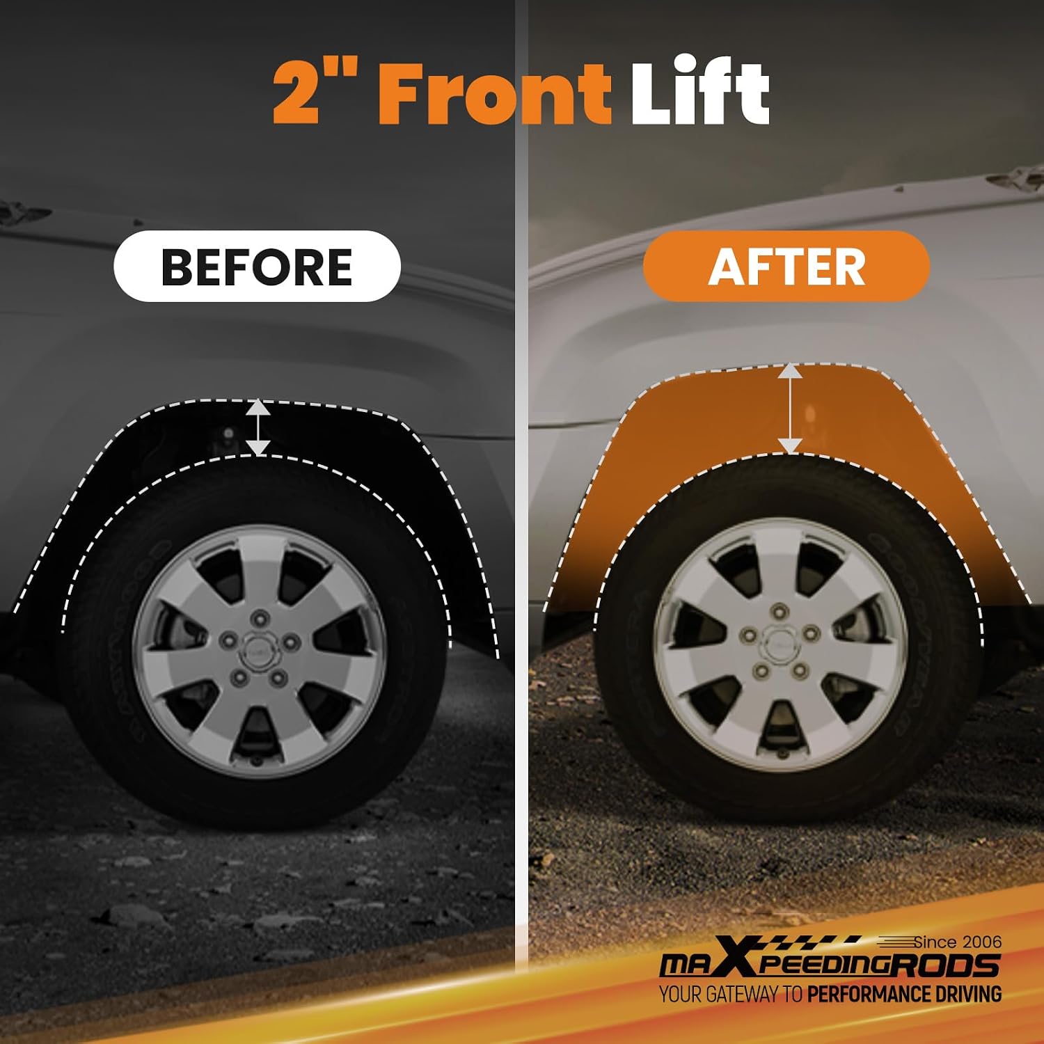 maXpeedingrods 2” Front Leveling Lift Kit for Chevy Silverado/GMC Sierra 1500 HD 2001-2006, 2500 HD 2001-2010 2WD 4WD, Adjustable Forged Torsion Keys (2001-2010)