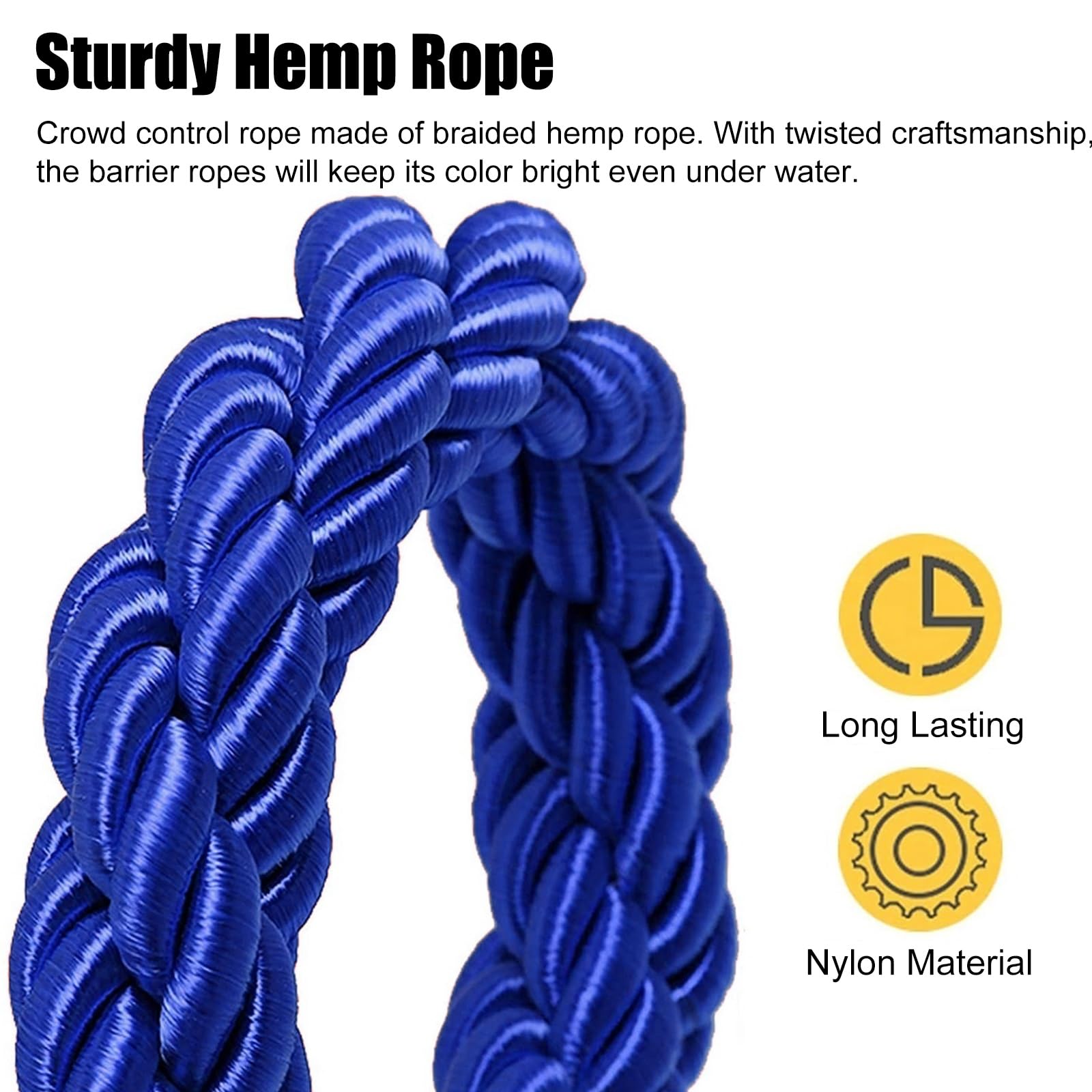 Cuerda giratoria de puntal azul con ganchos de presión dorados, cuerda de barrera de control de multitudes de 2 a 8 piezas(150cm(59 in) 4 Pack)