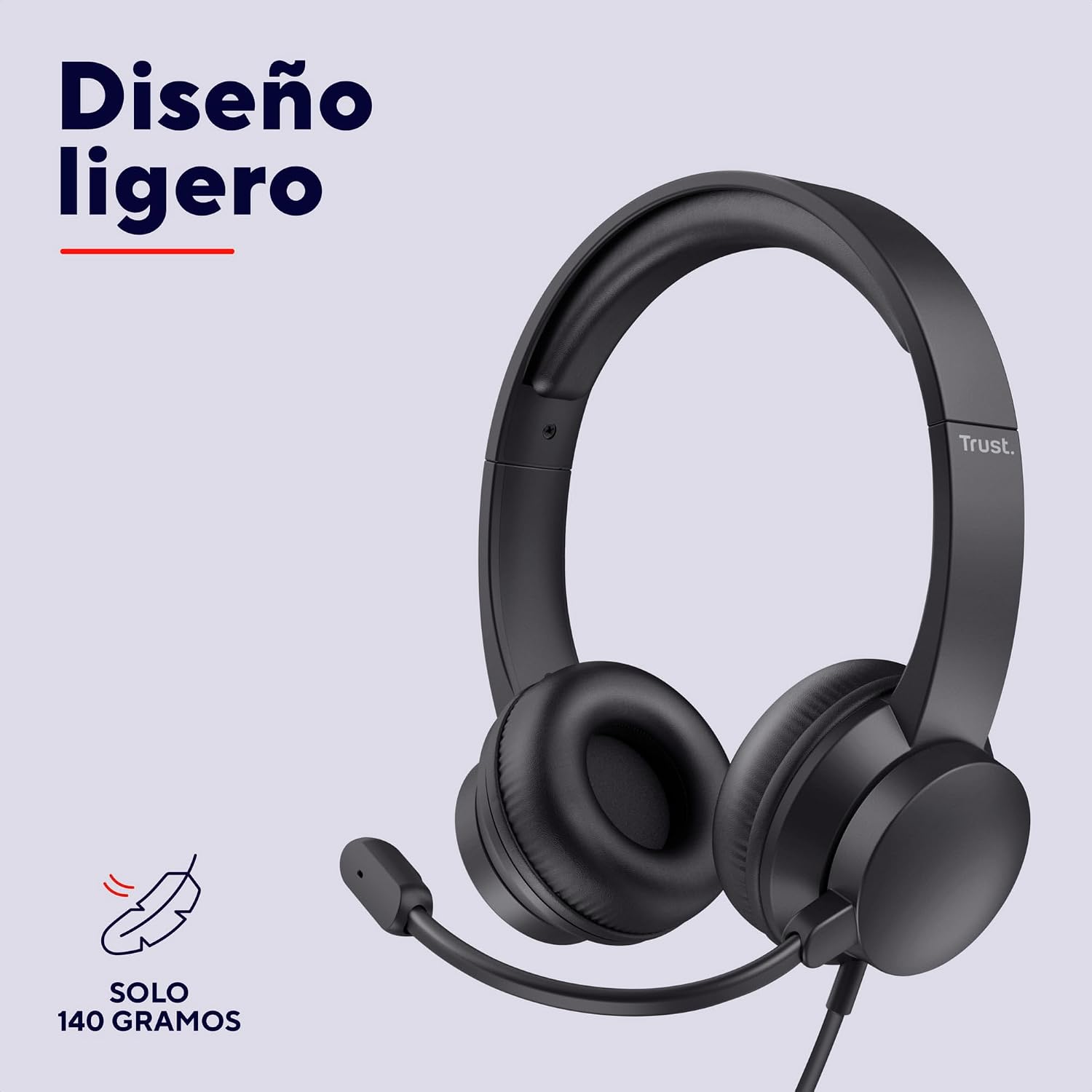 Trust Roha II USB Auriculares con Micrófono PC Ligero On Ear, Diadema Ajustable, Control de Volumen Supraaural, Cable de 1,8 m, Cascos per Oficina Ordenador Portátil Laptop Zoom Teams – Negro 5