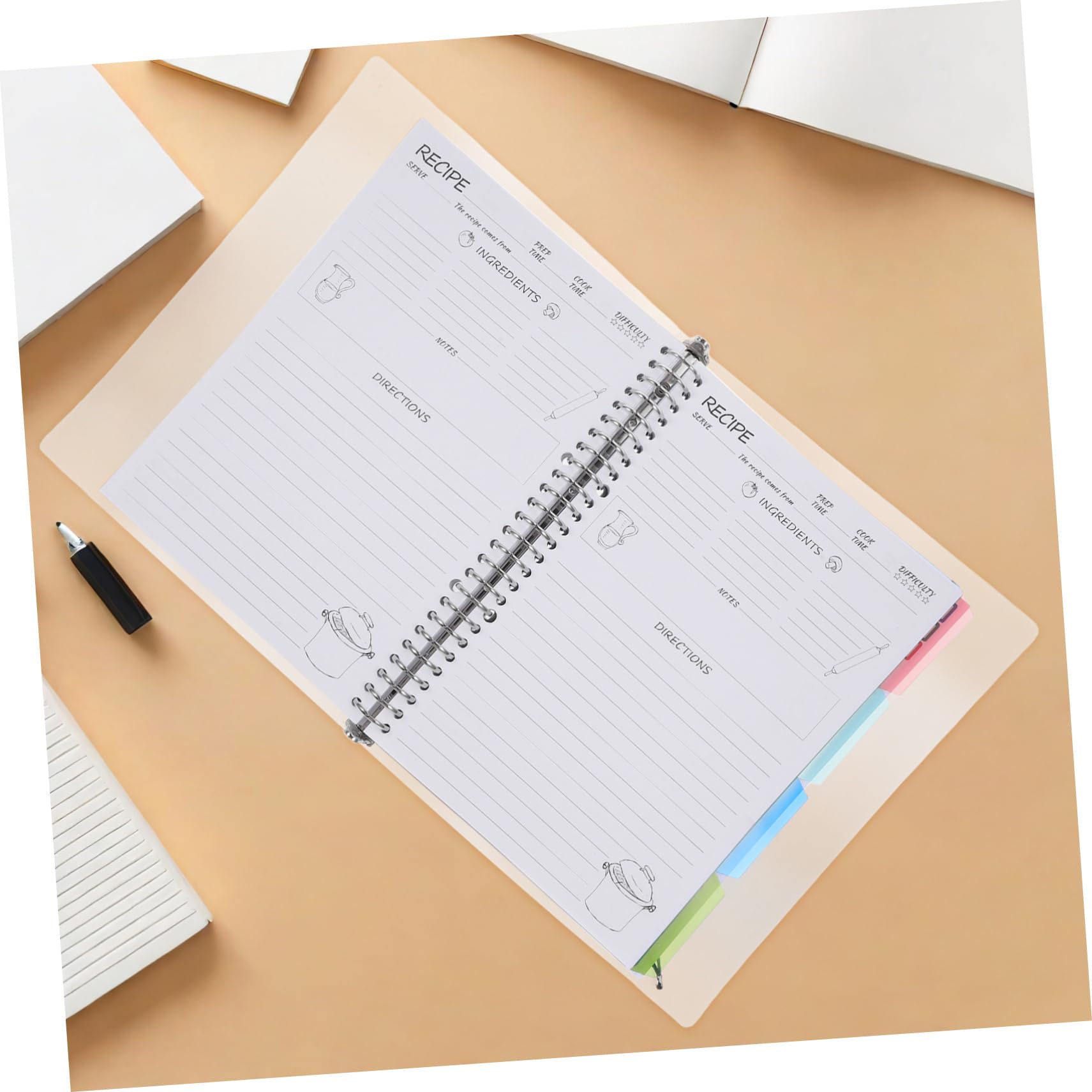 SHOWERORO Pianificatore Ricette Tascabile Multiuso Con Raccoglitore Resistente e Copertina Rigida Notebook Per Pianificazione Pasti e Note in Cucina Per Uso Quotidiano e Viaggi