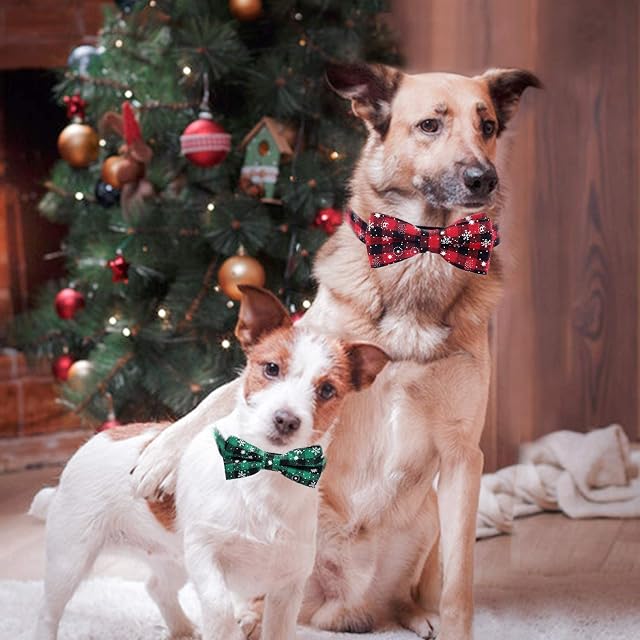 Foto 4 de 7 de JunD Collar navideño para Gatos y Perros, 2 Unidades de Copo de Nieve con Pajarita extraíble