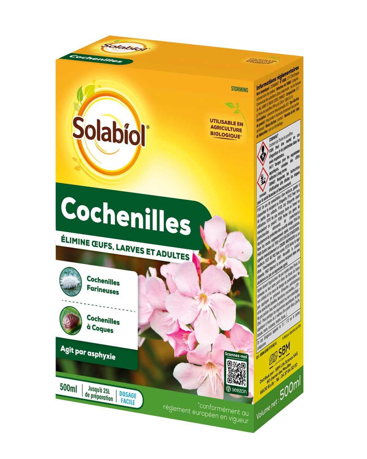 SOLABIOL Anti Cochenilles - 500ml - 25L De Solution - Élimine Oeufs Larves & Adultes - Effets Rapides En 24/​48H - Utilisable En Agriculture Biologique SOCOC500