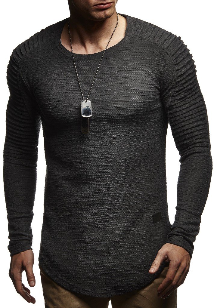 Leif Nelson Herren Pullover Rundhals-Ausschnitt Schwarzer Männer Longsleeve dünner Pulli Sweatshirt Langarmshirt Crew Neck Jungen Hoodie T-Shirt Langarm Oversize LN6326