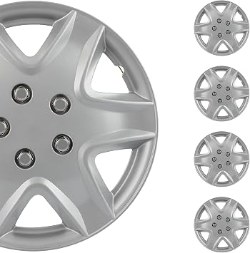 SCITOO Replacement Size 15-Inch Silver Hubcaps 4-Pack, Quick fit for Various Vehicles, Beautiful Look for Most Cars Trucks SUV