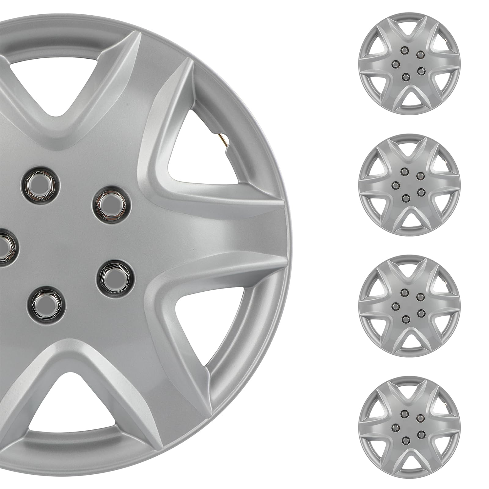 SCITOO Replacement Size 15-Inch Silver Hubcaps 4-Pack, Quick fit for Various Vehicles, Beautiful Look for Most Cars Trucks SUV