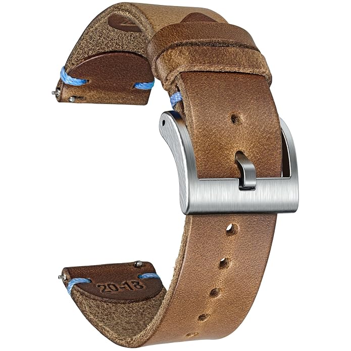 hemsut h Leather Watch Bands for Men, Horween Quick Release Leather Watch Strap Vintage Watch Replacement Wrap of 18mm, 20mm, 22mm