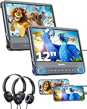 12" Dual Car DVD Players with HDMI Input, Car TV Screen with Headphones, Mounting Brackets, Support Sync TV/Phone, USB/TF Card, MP4/MKV, Play Same/Different Movies, Dual Speakers, No Battery