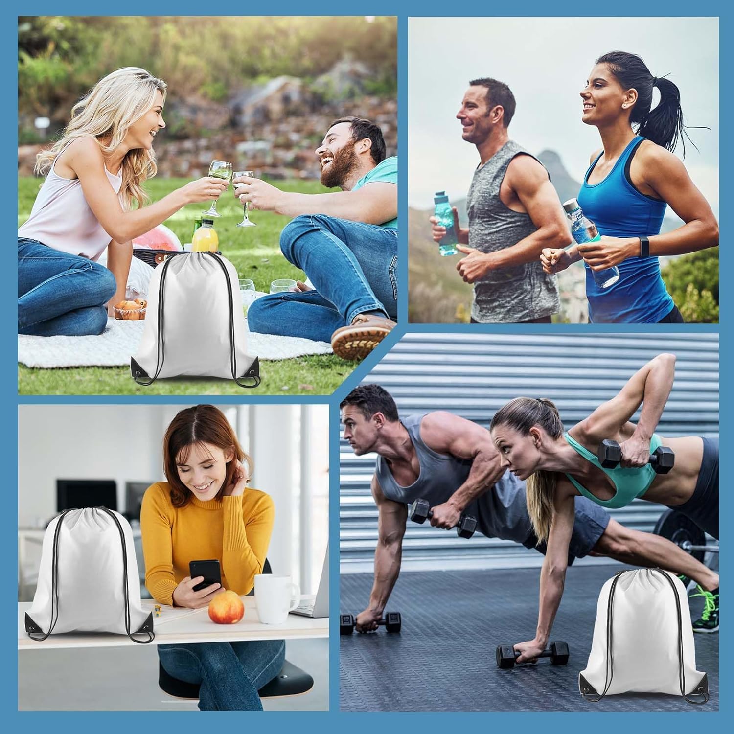 PLULON 15 Pcs White Drawstring Bags, Drawstring Backpack Bulk, Cinch Sack Sport Gym Backpack Bags for Yoga Traveling Outdoor Sports - Image 7