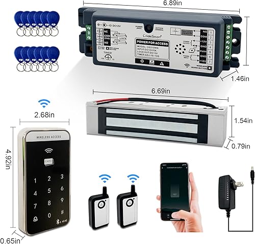 Miniatura 6 de Control de acceso WiFi de 2.4 GHz, fuerza de retención de 400 libras, kit de sistema de bloqueo magnético eléctrico de puerta con control remoto y