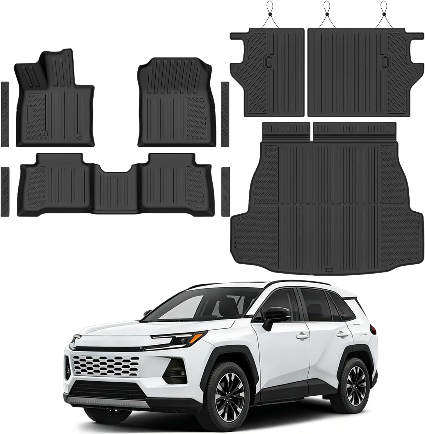 Compatible with Toyota RAV4 2026 Hybird(Not for Models with Trunk Subwoofer) Floor Mats & Cargo Liner with Backrest Mats,All Weather Protection,Anti-Slip TPE Trunk Mat Accessories