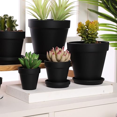 Miniatura 5 de Yishang Macetas grandes de terracota con platillo, paquete de 4 macetas grandes de terracota de 6 pulgadas con orificio de drenaje, maceta con
