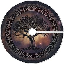 Tree of Life Christmas Tree Skirt Plush Velvet Round 47.2/35.4 Inch Full Print Design, Secure Tie Straps Large Holiday Base Cover for Xmas Tree Living Room Outdoor