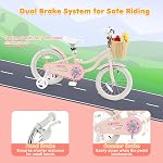 BABY JOY Kids Bike, 14 16 18 Inch Kids Bicycles for 3-8 Years Old Children with Training Wheels, Adjustable Height, Handbrake & Coaster Brake, Boys Girls Bike (Pink, Green, Blue)
