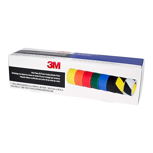 3M Caution and Safety Marking - Cinta de vinilo para marcado de colores 5S, paquete variado, alta visibilidad, marcado de peligro colorido, 8 rollos