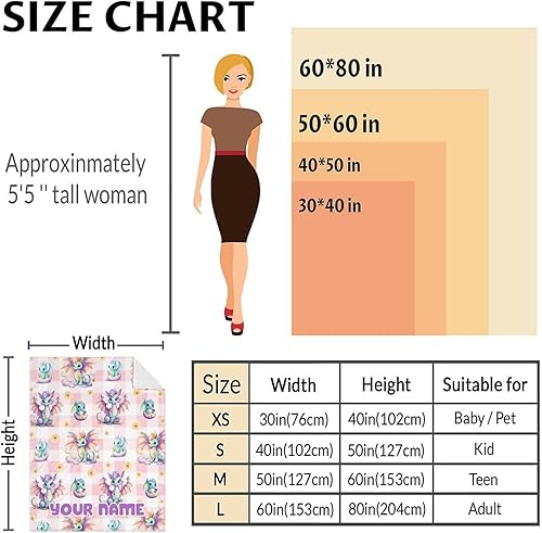 Miniatura 9 de Manta de dragón personalizada con nombre, 60 x 50 pulgadas, bonita manta para niños y niñas, mantas suaves y mullidas rosas para cama, sofá y viajes
