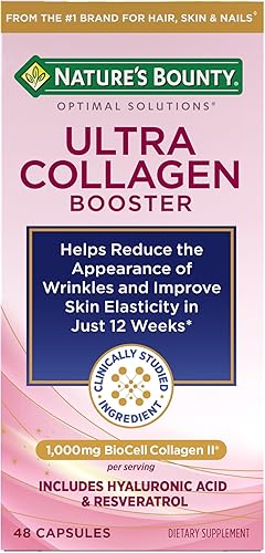 Nature’s Bounty Optimal Solutions Ultra Collagen Booster para suplemento de envejecimiento saludable, resveratrol, ácido hialurónico – cápsulas de