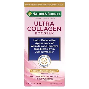 Natures Bounty Optimal Solutions Ultra Collagen Booster for Healthy-Aging Supplement Resveratrol Hyaluronic Acid Collagen Capsules for Women 48
