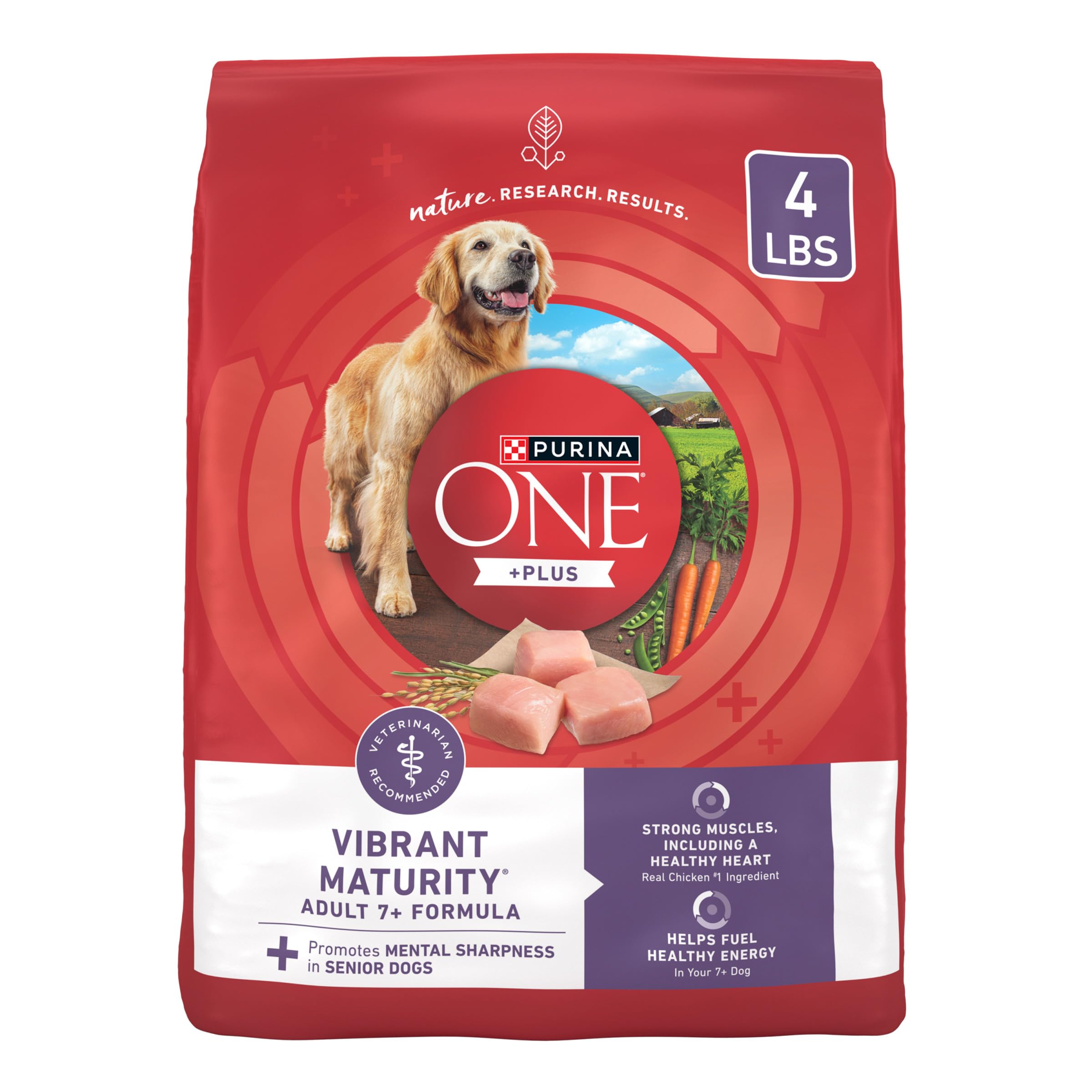 Purina ONE High Protein Dry Senior Dog Food Plus Vibrant Maturity Adult 7 Plus Formula - (Pack of 4) 4 lb. Bags
