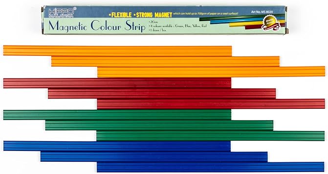 8 Inch Color Magnetic Bar/Strip for Whiteboard, Fridge - Box of 12 Pieces