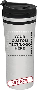 Personalized 15 oz. Mia Insulated Stainless Steel Travel Mugs - 10 pack Custom Text, Logo - Black