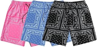 SOLY HUX Men's Paisley Bandana Shorts 3 Packs Summer Casual Workout Beach Drawstring Track Shorts
