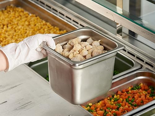 Miniatura 2 de CURTA Paquete de 6 sartenes antiatascos para hotel, tamaño 16 de 6 pulgadas de profundidad, bandeja comercial NSF de acero inoxidable 188 para mesa