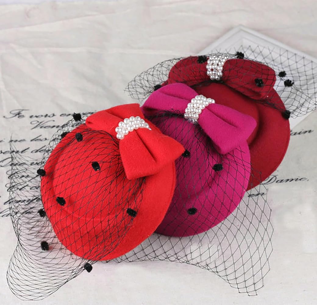 3753 Red Fascinators Hat Feathers On A Headband And Clip 20s 50s Pillbox Red Wool Feather Fascinator: Kentucky Derby Pillbox Hat - Etsy main image 4