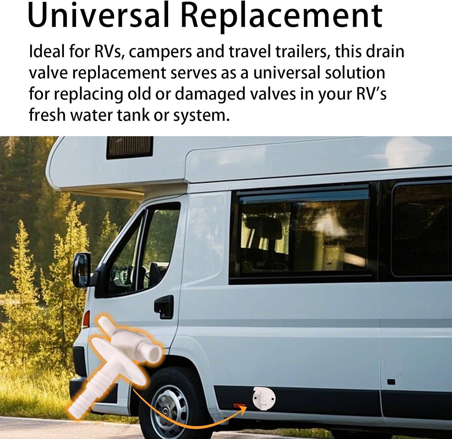 2 Pcs RV Water Tank Drain Valves(Fit 3/4" or 1/2" Vinyl Tubing), Camper Fresh Water Tank Drain Valve Replacement for Campers Travel Trailers, Part Accessories Compatible With Camco 22223(White)