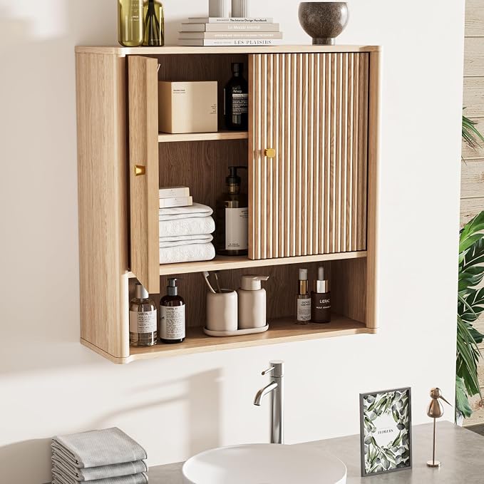 Gabinete de Pared para Baño Gabinete de Medicina con Estante Ajustable de Madera miniatura 3