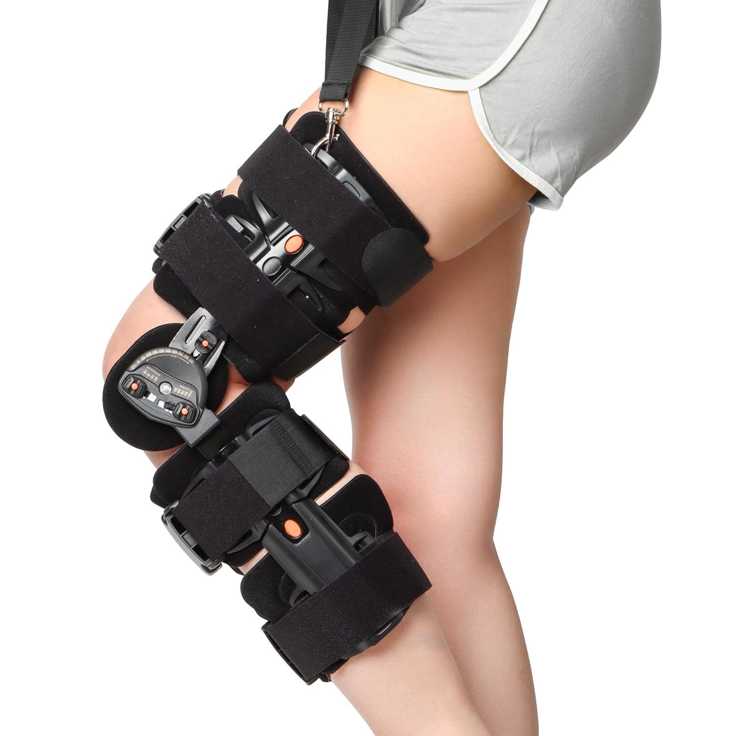 Hinged Knee Brace Post-Op ROM Immobilizer Leg Braces Orthopedic Patella Support Orthosis for ACL, MCL and PCL Injury Adjustable for Left and Right Legs Stabilizer Women & Men One Size orange