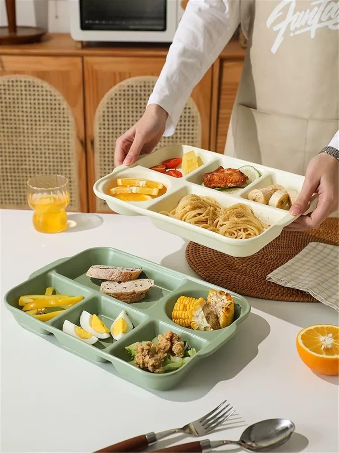 Weight Management Tableware - Divided Plates Ceramic Adult Breakfast Dish, One Person Tableware Multi-style Fat Reduction Separation Plate for Restaurant/Canteen (Color : Off-white)