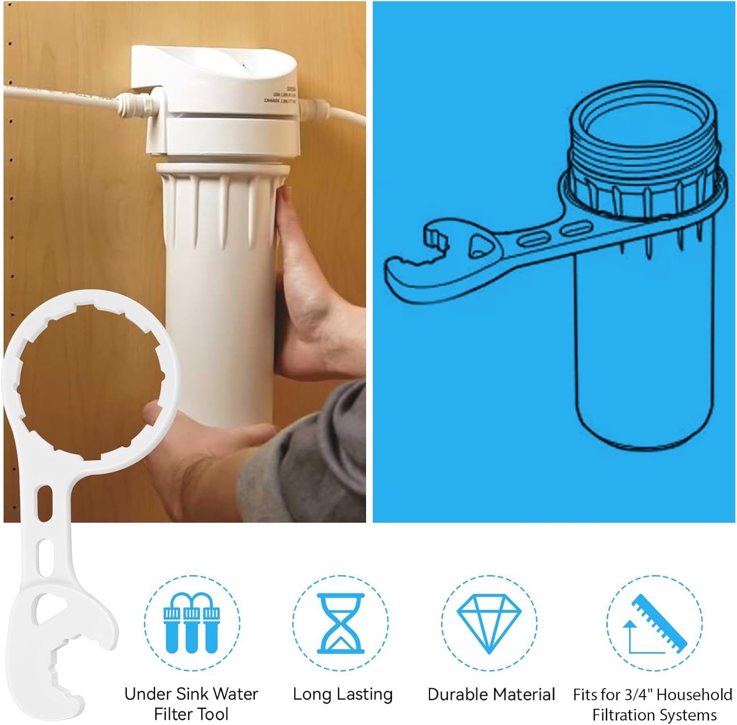 2 Pcs Water Filter Housing Wrenches Compatible with GE Water Systems GXWH20S, GXWH20T, GXWH20F, GXWH04F, GXRM10RBL, GX1S01R Water Filter Housing for Removal of at-Home Filtration