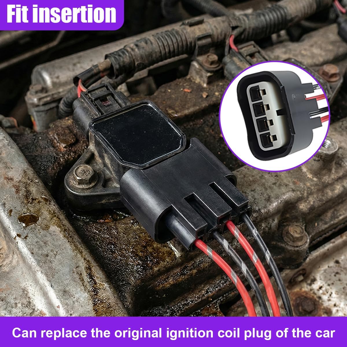 4PCS Car Ignition Coil Connector, 4 Ports Auto Ignition Coil Female Connector Plug Harness Pigtail, Vehicle Ignitions Coils Wire Replacement for OEM 90980-11885 (Black)