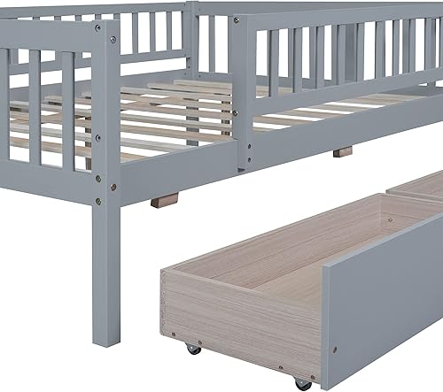 Miniatura 9 de Merax Sofá cama de tamaño matrimonial con cajones, marco de cama matrimonial de madera, no necesita somier, gris