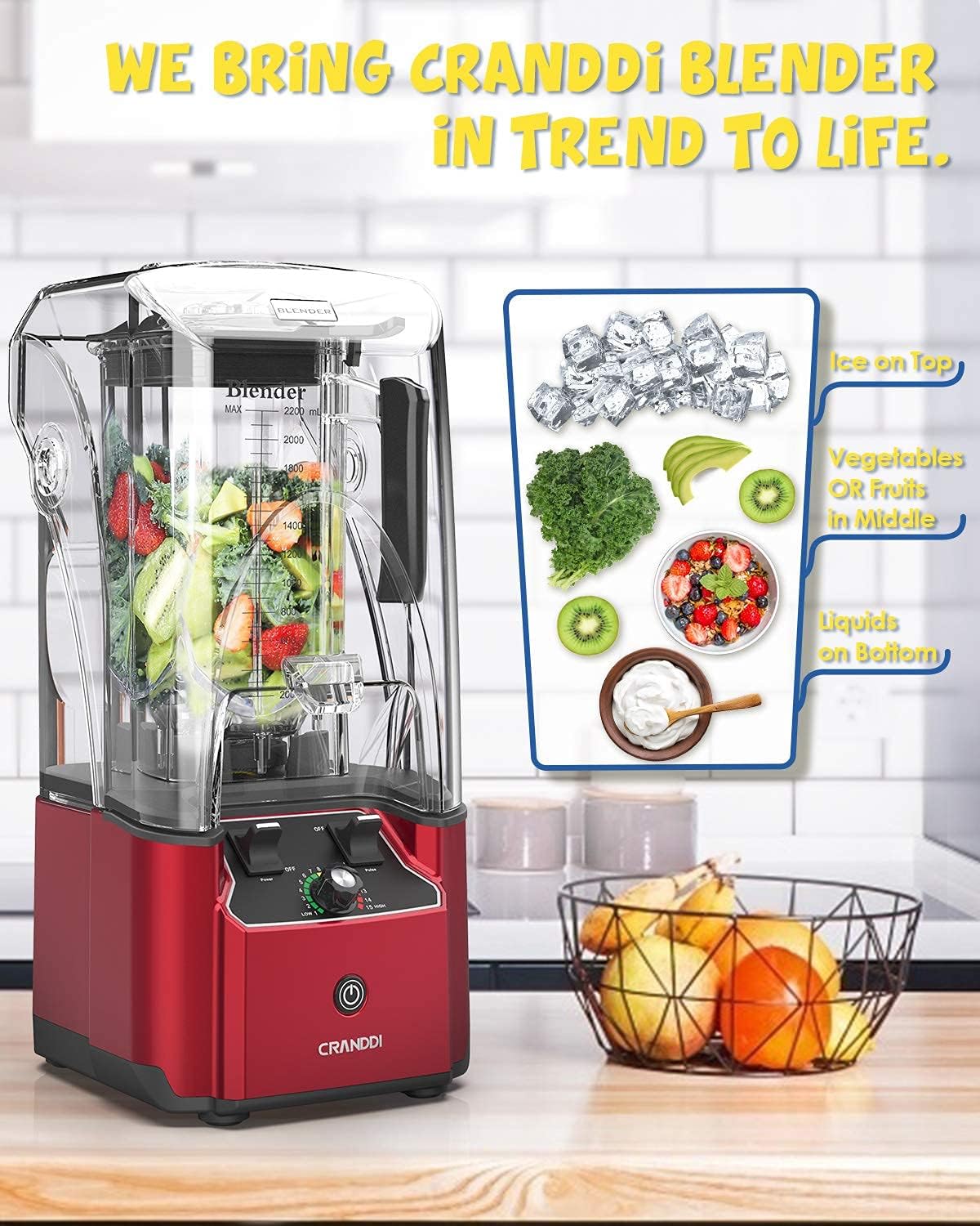 Amаzоn Crаzу 🔥 Dеаlѕ CRANDDI Quiet Blender, 2200 Watt Commercial Blenders for Kitchen with 80oz BPA-Free Pitcher and Self-Cleaning, High-Speed Countertop Blenders with Soundproof Shield for Home, K90 Red