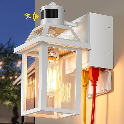 Miniatura 9 de Luces de porche con salida GFCI, sensor de movimiento del atardecer al amanecer, luces al aire libre, 3 modos de iluminación, lámpara exterior,