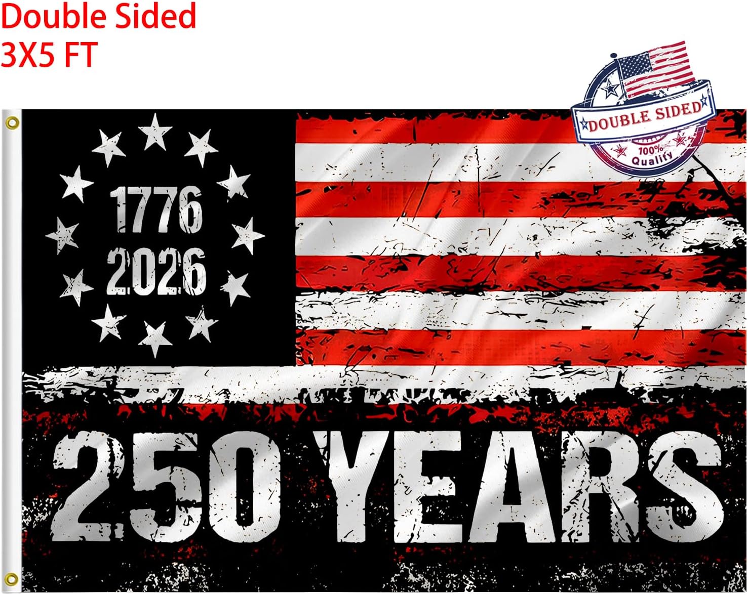 250 Anniversary USA Flag 3x5 - Double Sided 3-Ply 250 year american anniversary flag Heavy Duty - UV Protection & Fade Resistant & 3 Brass Grommets - 250 Years Of Freedom
