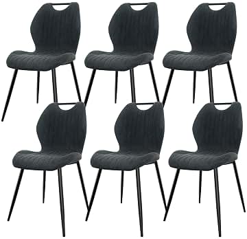 Pack de 6 Sillas de Comedor, Sillas de Cocina, Silla Tapizada, Silla de Salón, Respaldo de Tela y Patas de Metal, Ideal para Comedores, Cocinas y Salones, Gris Oscuro